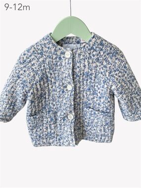 💙2/$25 Zara 9-12 Months Baby Girl Floral Blue Quilted Jacket Spring